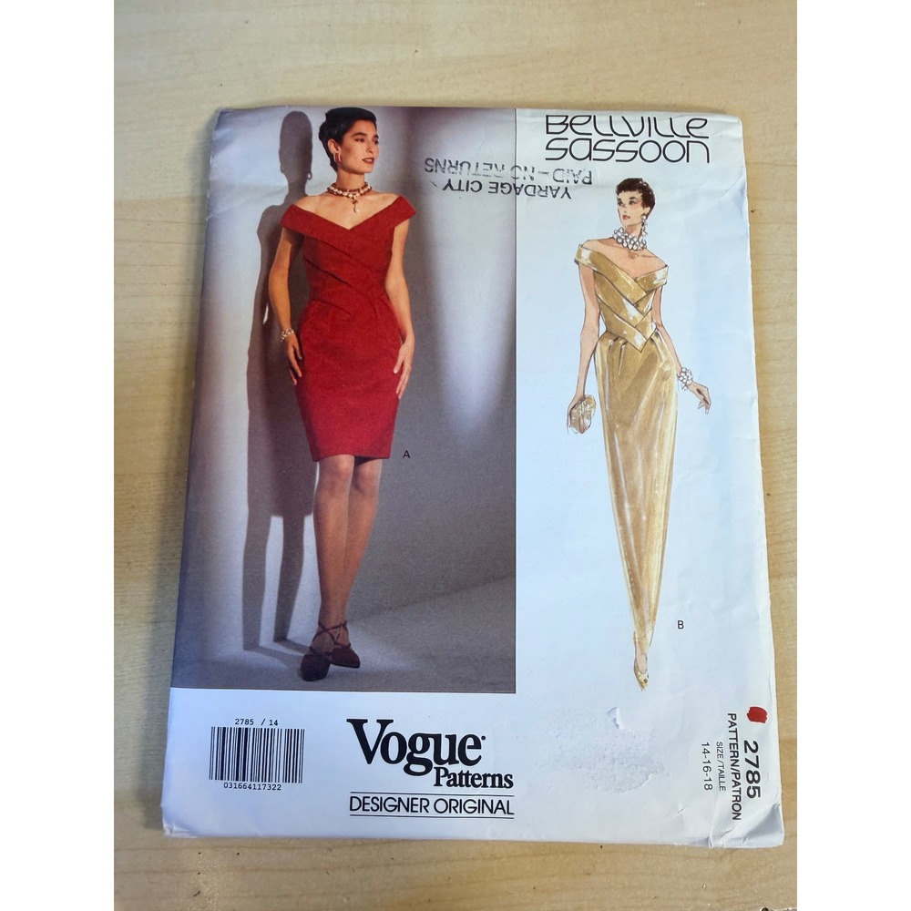 UNCUT Vogue 2785 Bellville Sassoon Dress Pattern 14-16-18 Evening Gown 90's y2k
